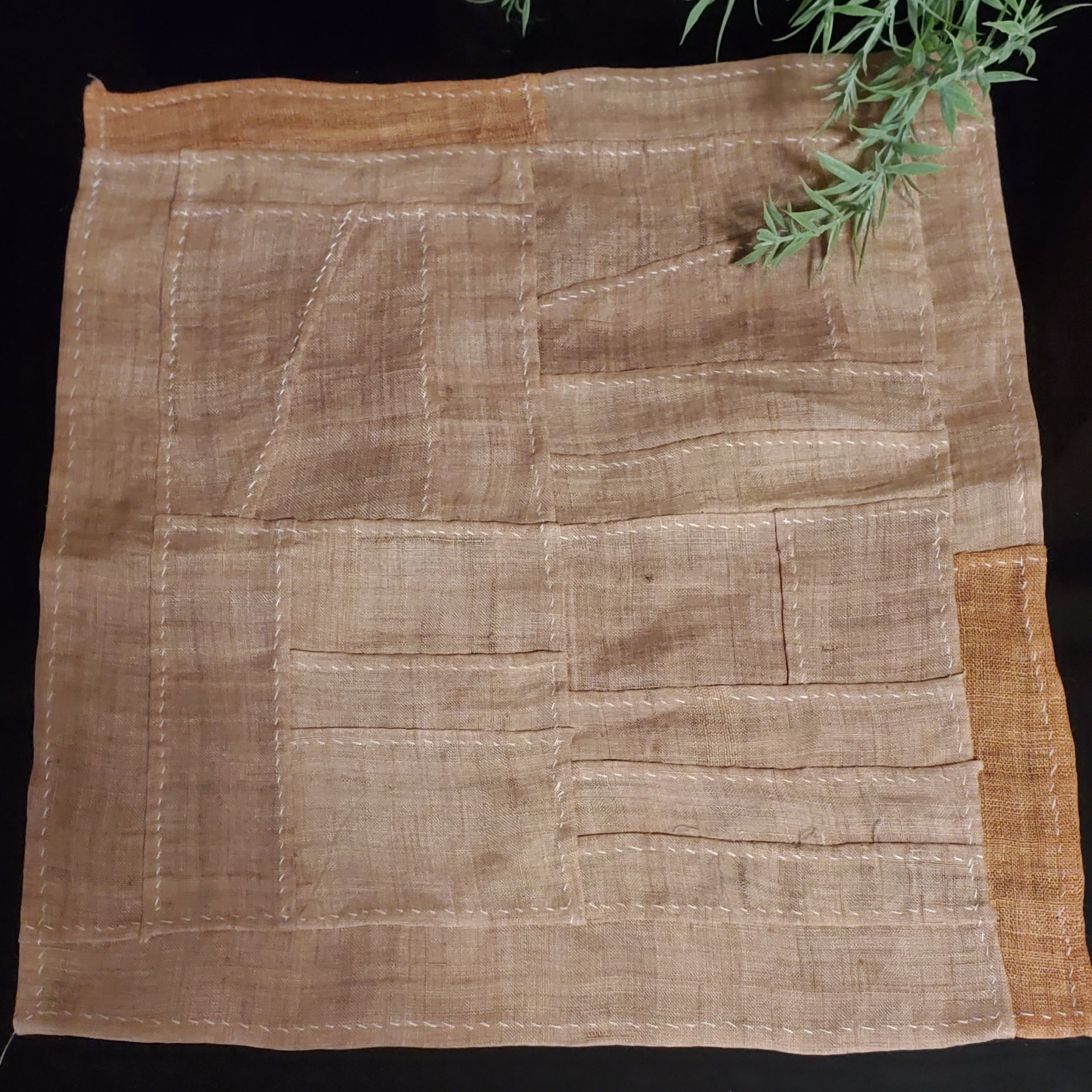 韓国ポジャギ ブラウンミニポジャギ モシ 手縫い 韓国伝統工芸品 小窓