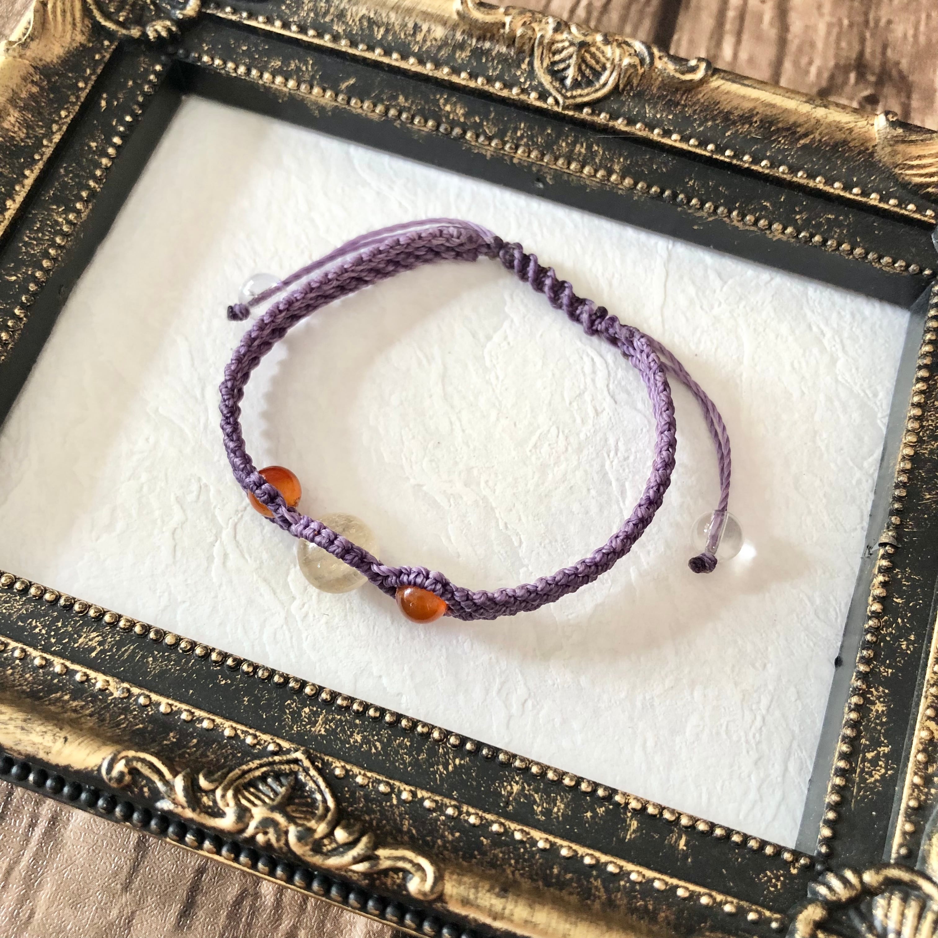 シンプルなマクラメ編みブレスレット［シトリン］/調節式ブレスレット