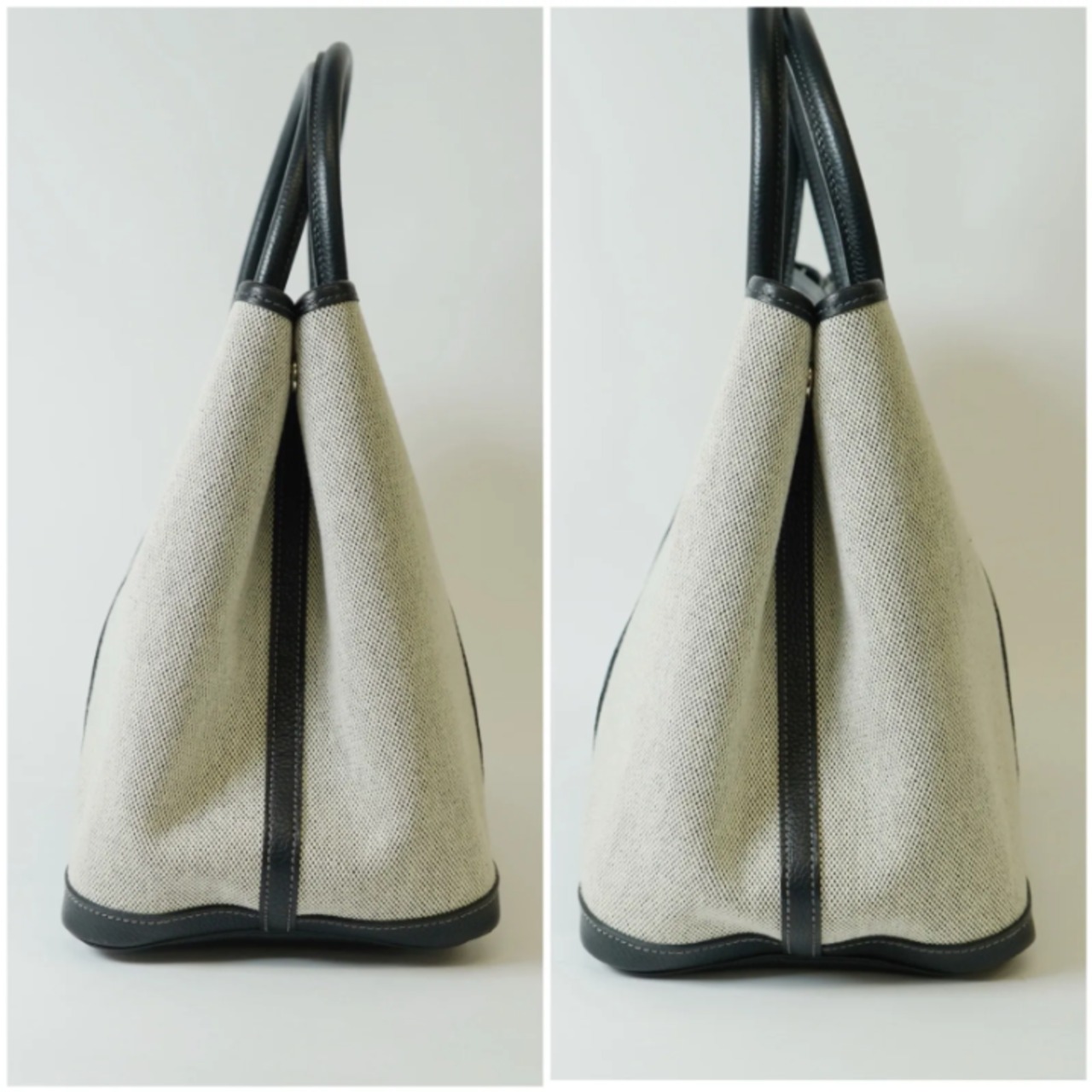HERMES エルメス ガーデンパーティ 36 PM トワルアッシュ×レザー グレー×ブラック シルバー金具 ▢H(2004年) ハンドバッグ