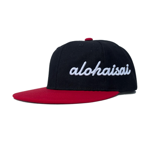 alohaisai フラットバイザー cap レッドブラック×ホワイト