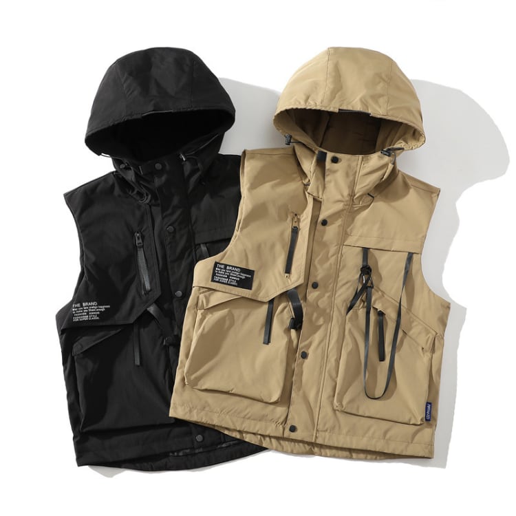 Nylon Material Snap Button Hooded Vest ‐2col‐ A0618