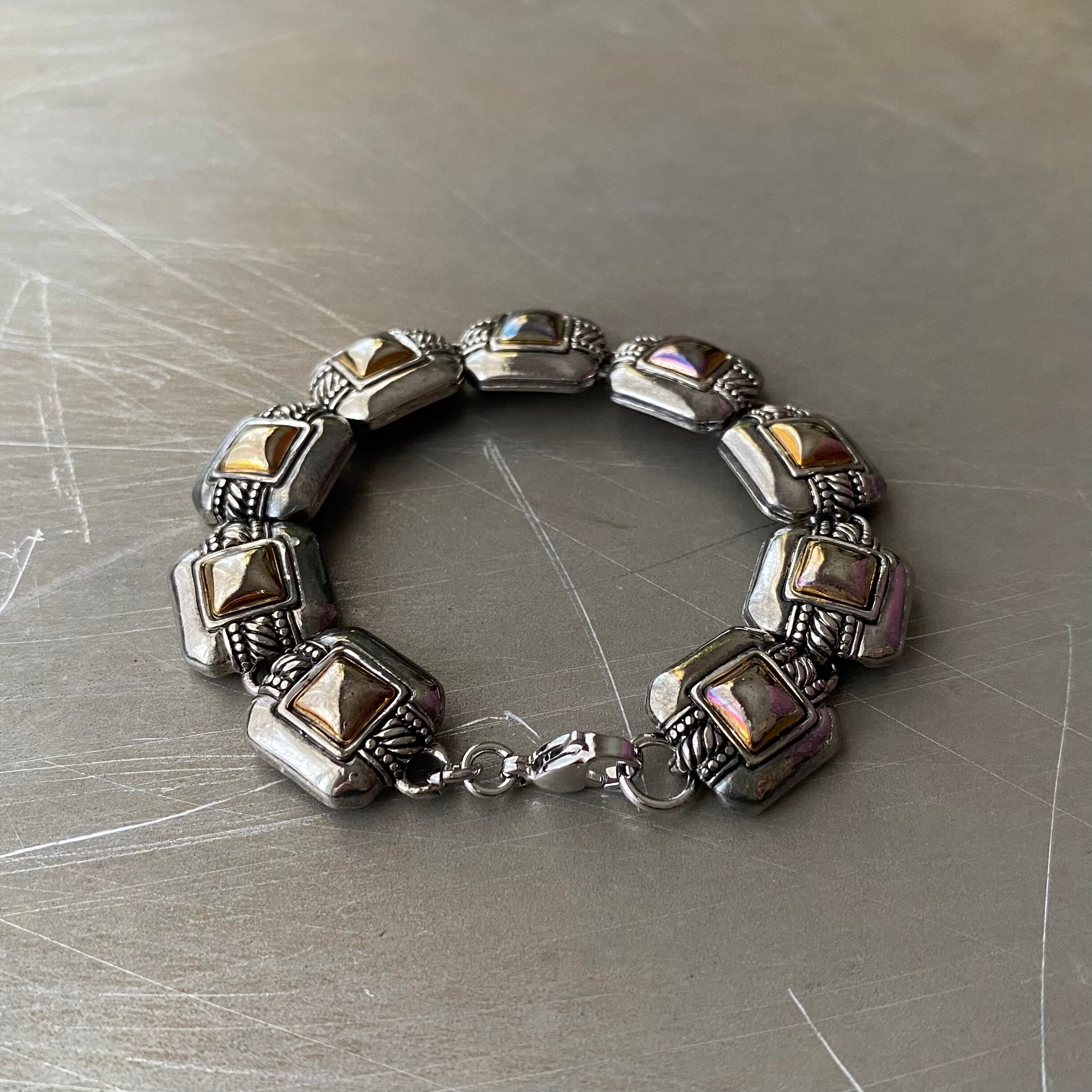 Vintage 90s-00s USA retro bi-color square chain bracelet レトロ