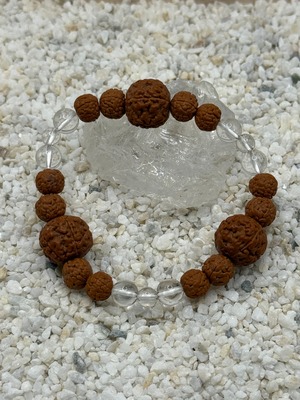 ルドラクシャ５面（菩提樹）と水晶　ブレスレット　　　　　　　B001