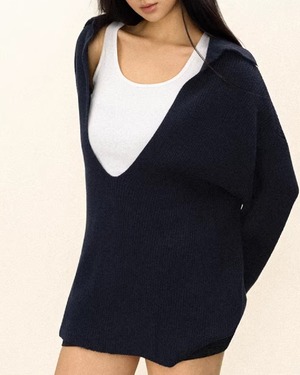 Vネック ルーズニット＆リブタンクトップ レイヤードセット 2color A0833