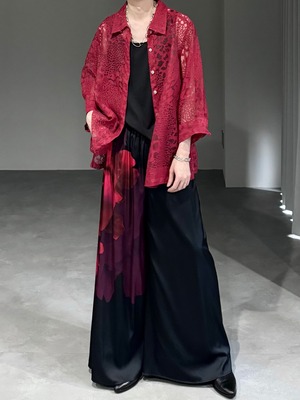 see-through leopard shirt / red