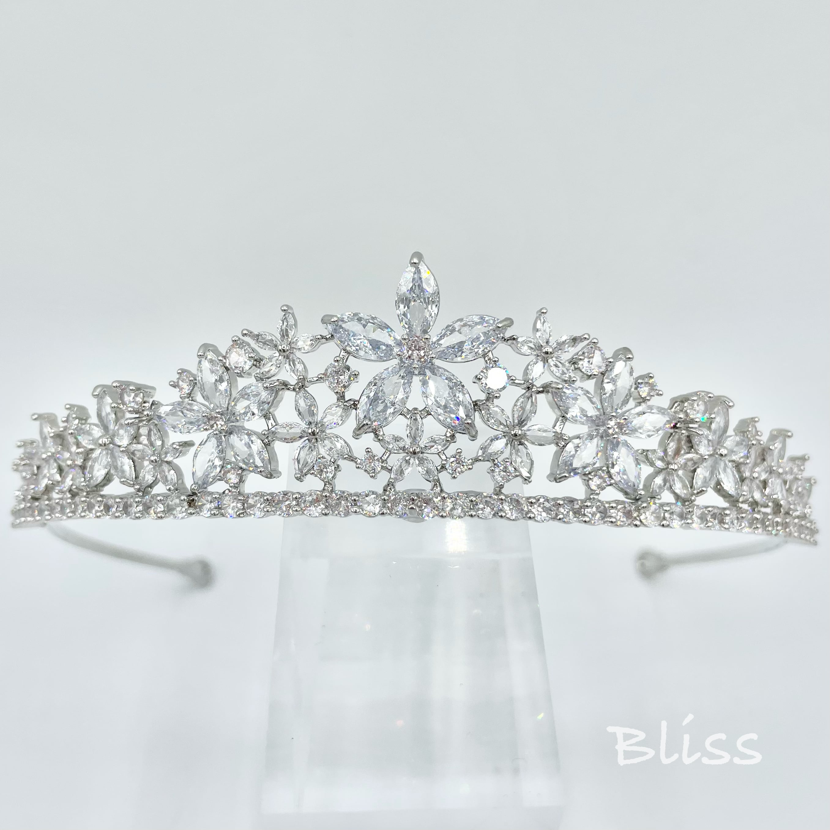 H-104 ウェディング アクセサリー【 キュービック ジルコニア フラワー ティアラ】ブライダル 髪飾り