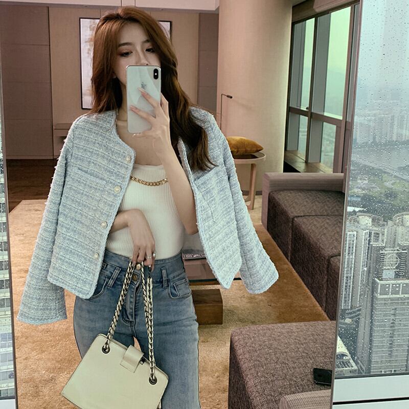 ルーズツィードショートジャケット オータムスタンダードカーディガントップス ロング レトロ エレガント 秋物 ガールズファッション12545489425