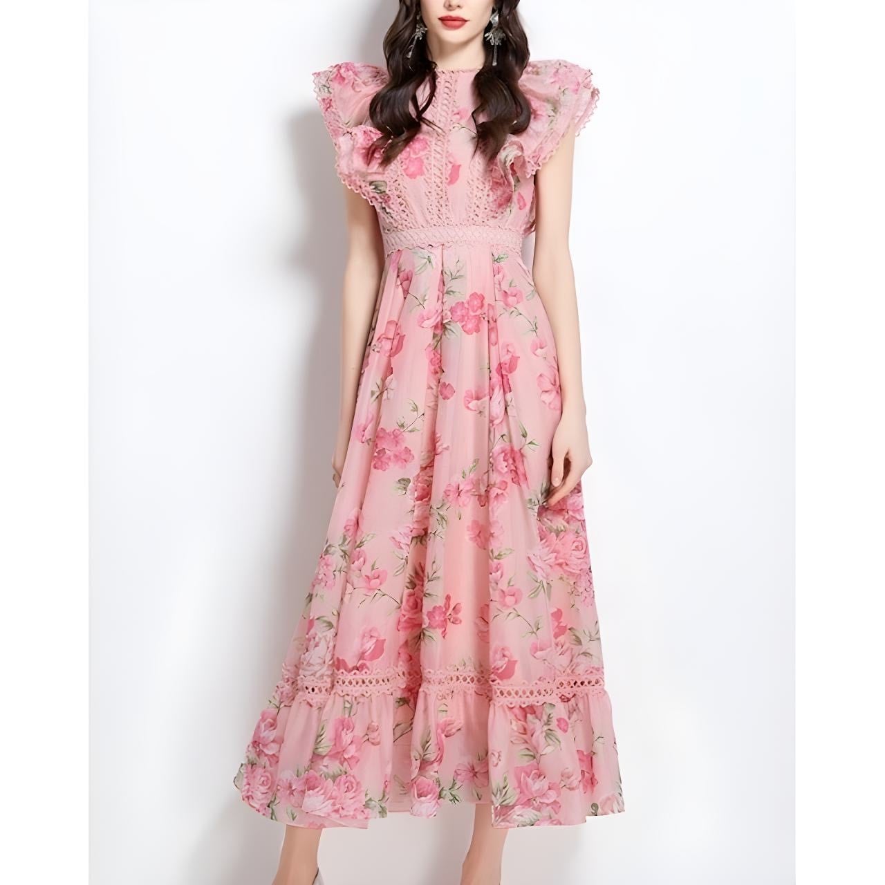 ロマンティックフラワーフリルワンピース L1078