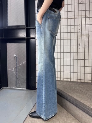 【ALUDE SELECT】studs side line point damage denim pants(2color)