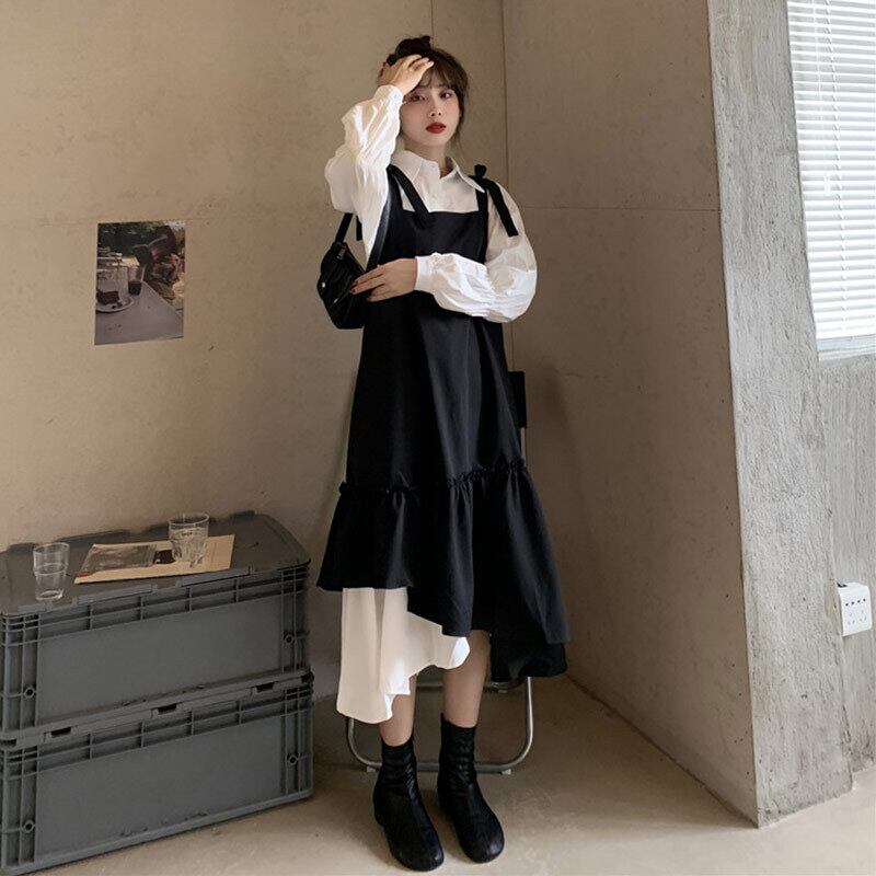 スカート スプリングオータムブラックホワイトスタンダードドレス レトロ 春物 秋物 ステッチ 萌量不足62880942098