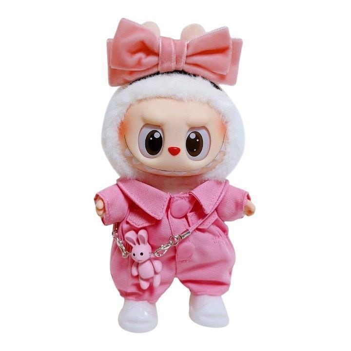 ぬい服 ラブブ 着せ替え 選べる2タイプ ピンクのつなぎセット 水玉の