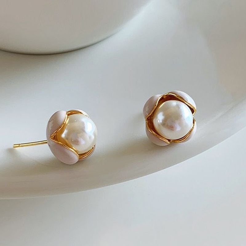 フローラルパールスタッドピアス L1164