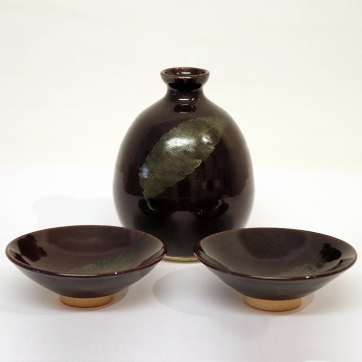 山口明軒・木葉天目・酒器セット・No.190411-102・梱包サイズ60