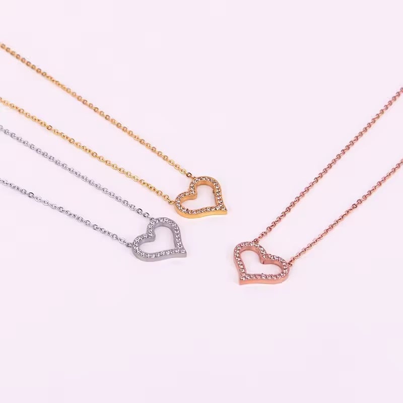 金アレ対応 316Lステンレス ハートネックレス(01019)