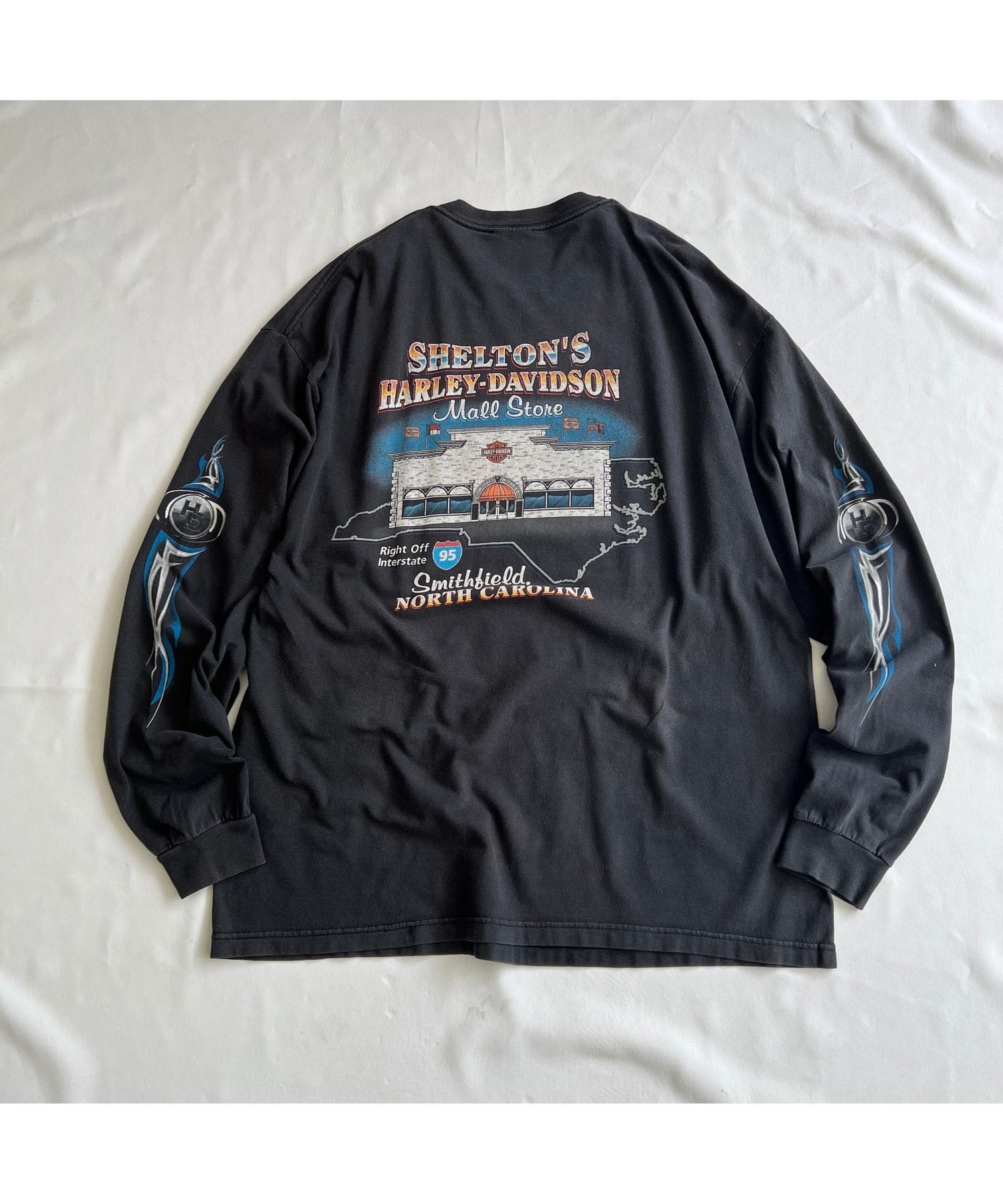 ハーレー HARLEY-DAVIDSON 00s 04R 袖プリ 2XL ロンT 00's Harley-Davidson ロングスリーブTシャツ メンズL/XL ブラック