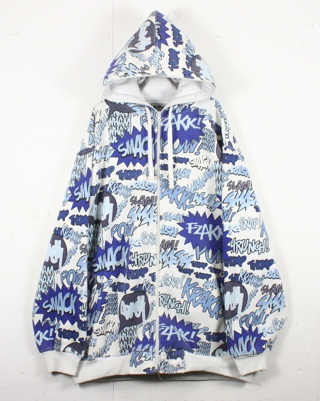 【Caka act2】Graphic Pattern Full Face Zip Up Hoodie