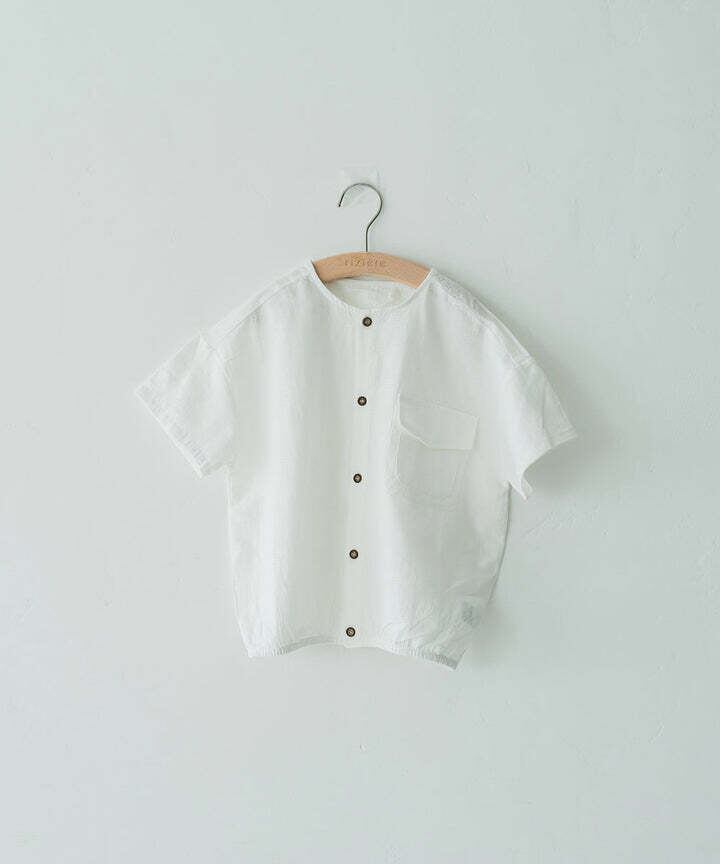 rizière / ノーカラーナチュラルブラウス / white・beige / 100-130cm