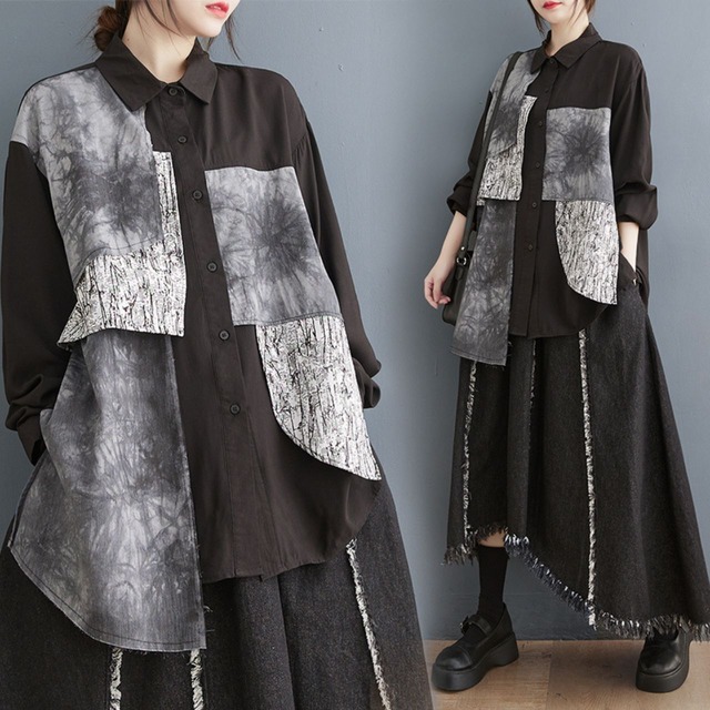 Tie-dyed stitch slimming shirt C0368