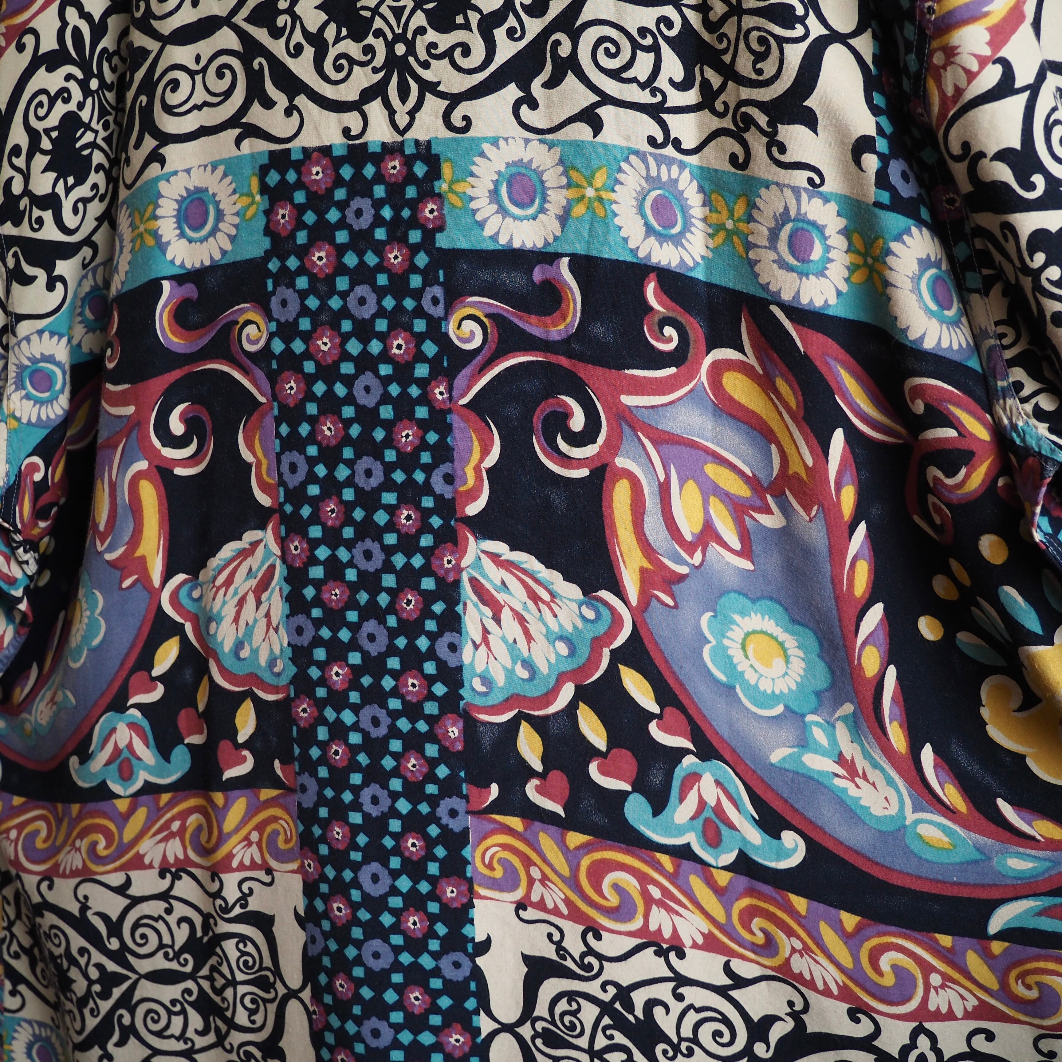 1990s Bewitching Abstract art painting vintage loose Drape rayon shirt