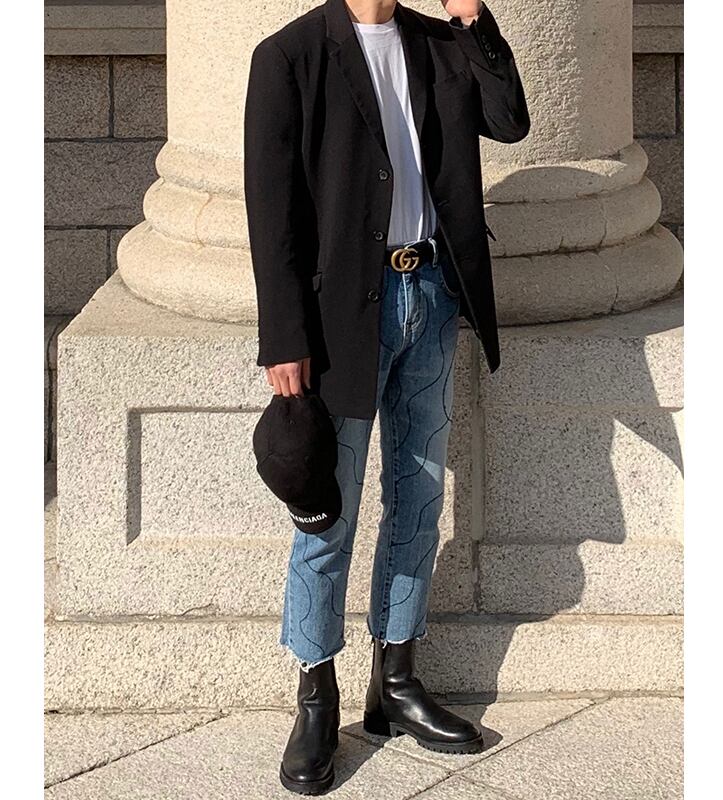 全1色 デニム パンツ ストレート カジュアル 柄 おしゃれ