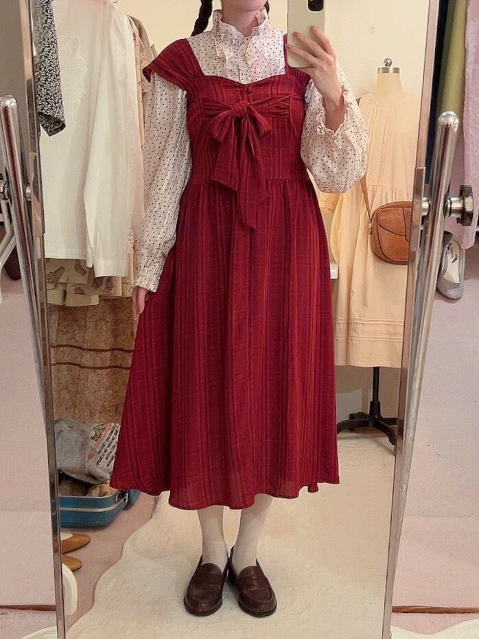 red check big ribbon jumper skirt