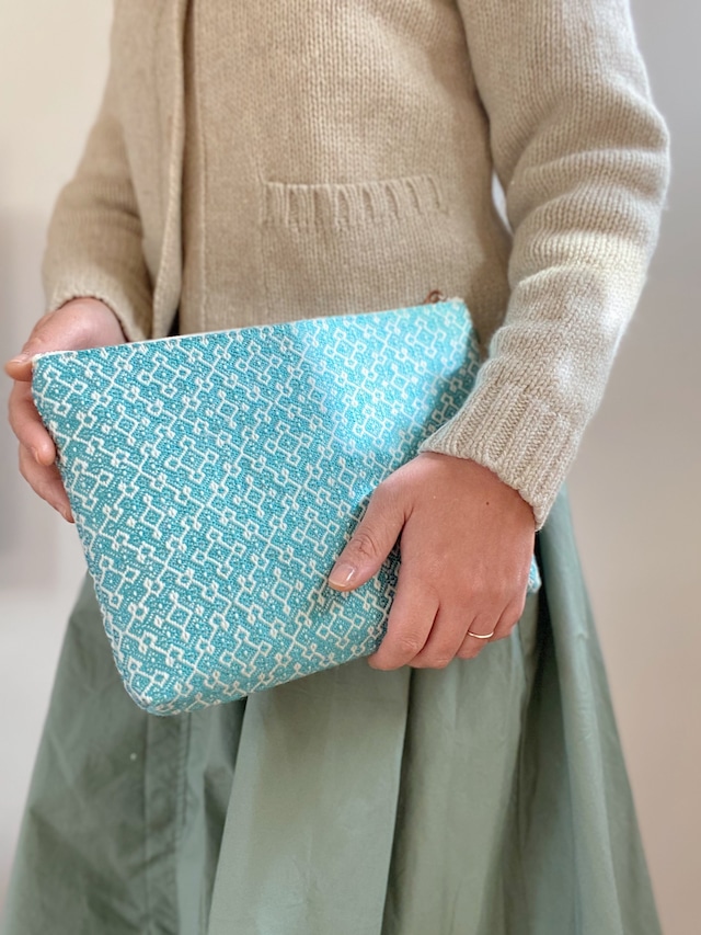 【25cm】Hand-woven big case / turquoise blue   手織り大きめケース ブルー