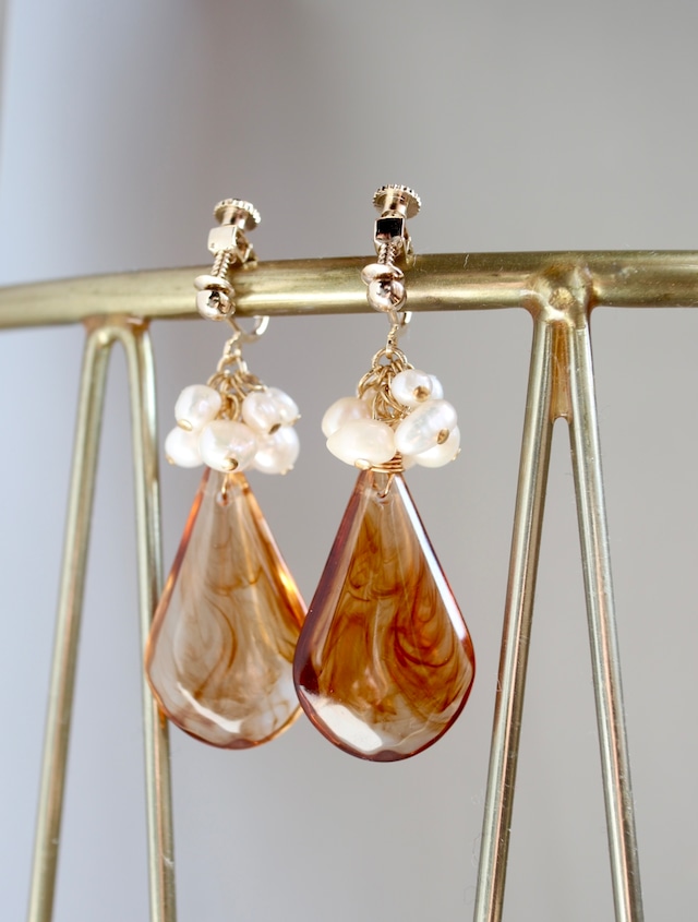 【ピアス・イヤリング】淡水パール×ドイツビーズ