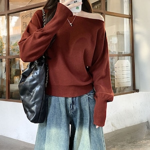 オフショルダー ニット 長袖 ボートネック レディース 春秋冬 韓国 シンプル 大人 カジュアル おしゃれ ニットセーター ワンショルダー 3way トップス 大人可愛い 大人女子