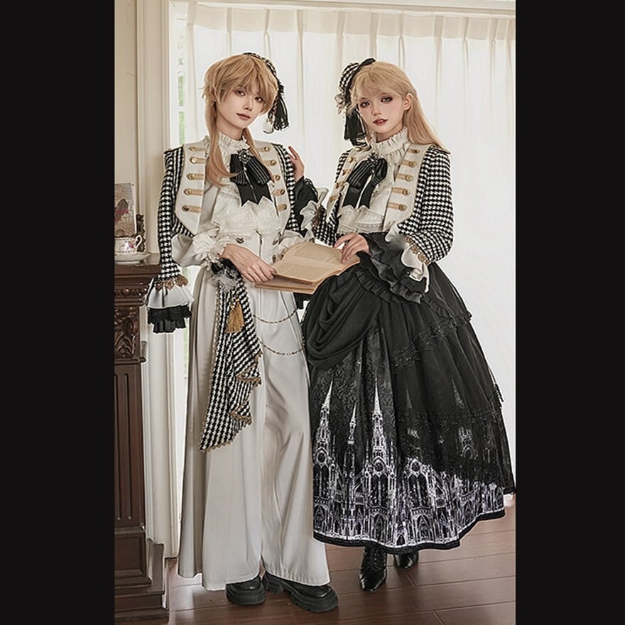 ゴシックプリンセス 千鳥格子ジャケット×ゴシック柄SKの王子系ロリィタ