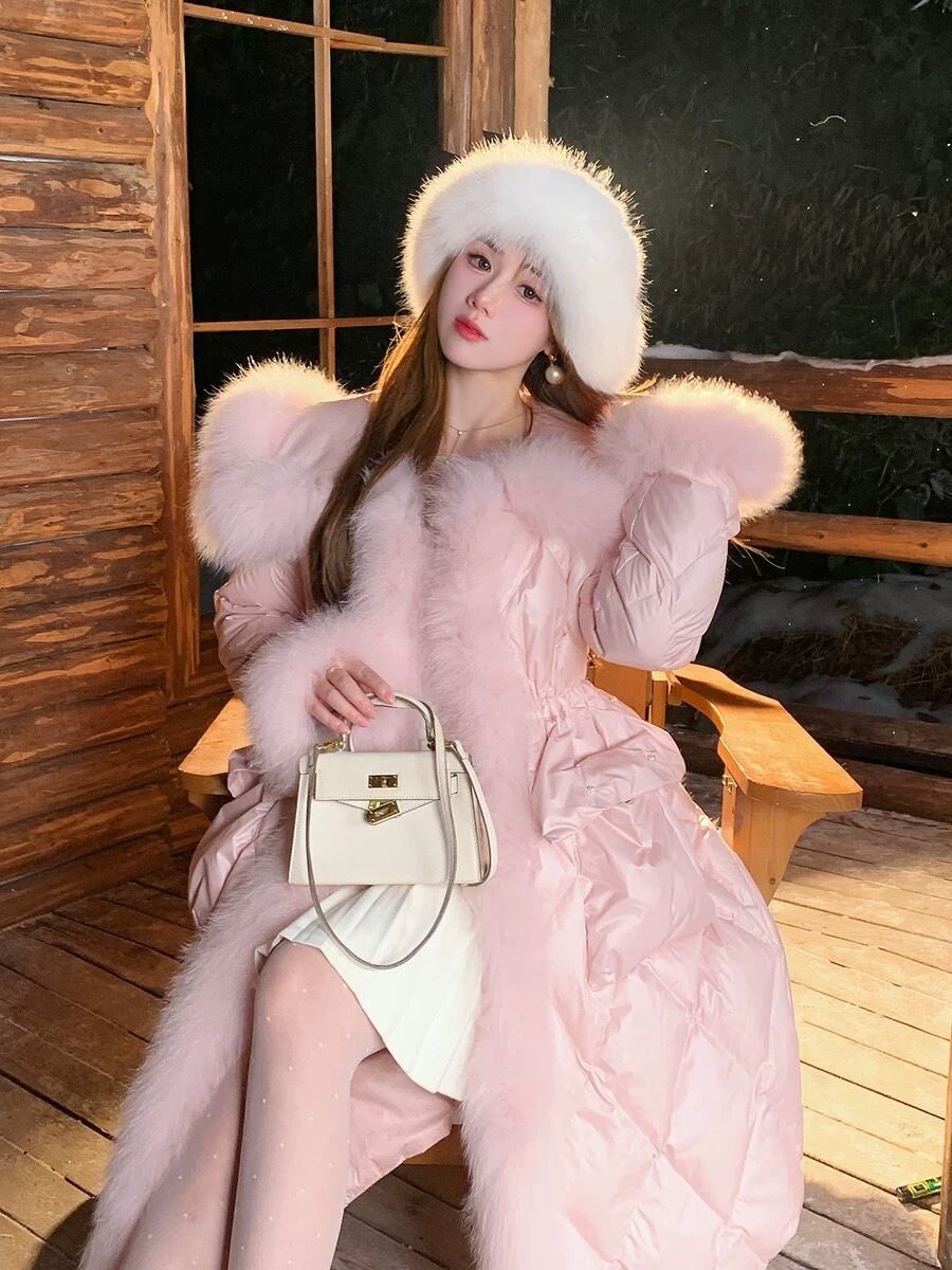 ピンク アウター コート ファー ダウンコート ワンピース 襟