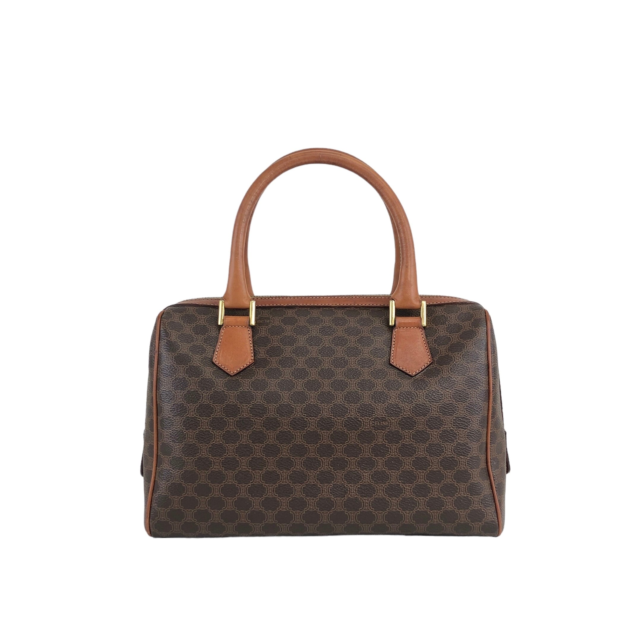 CELINE セリーヌ マカダム ハンドバッグ ブラウン ブラゾン型押し PVC