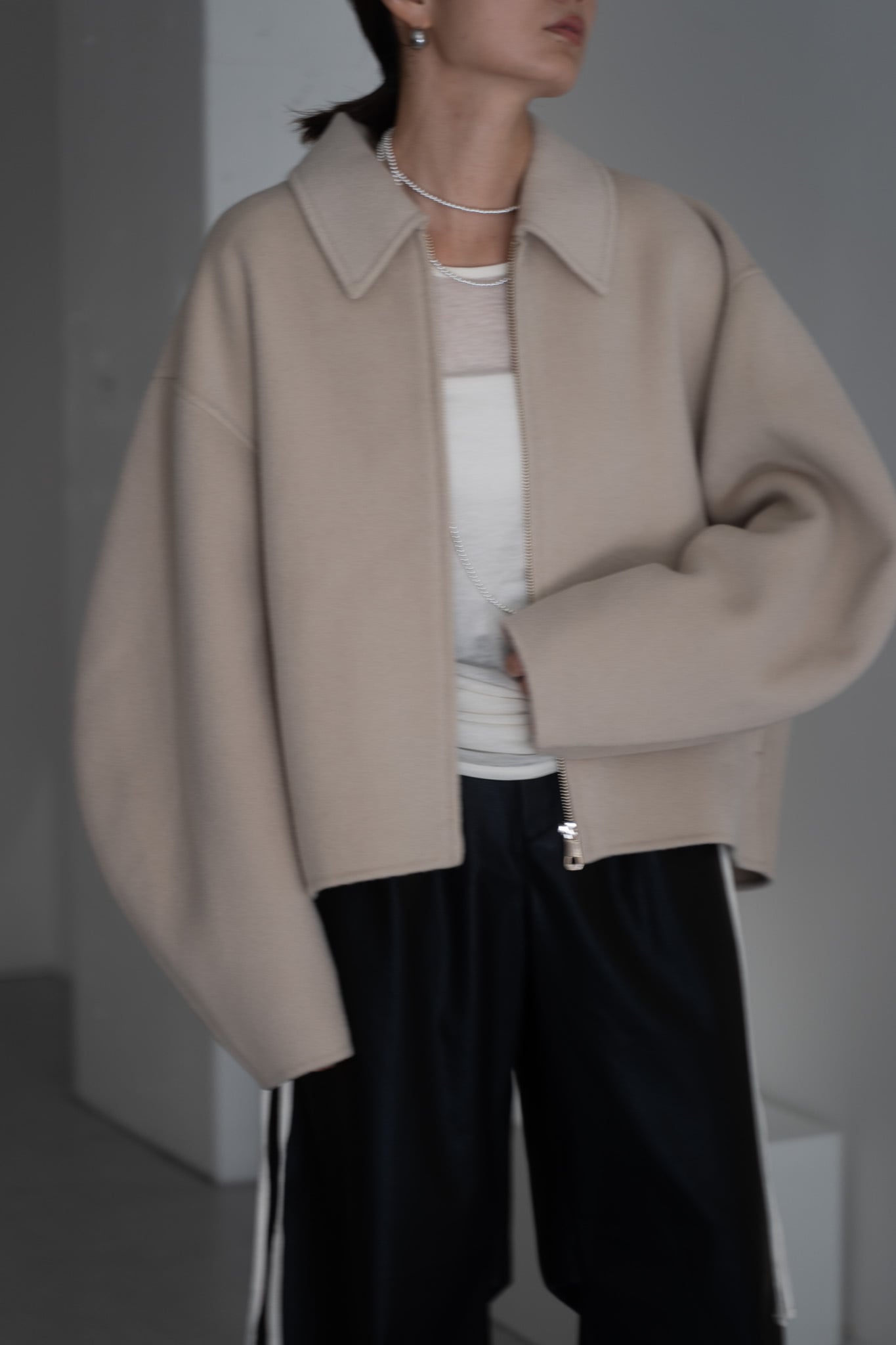 CURVE SLEEVE WOOL JACKET(IVORY) | remula CURVE SLEEVE WOOL JACKET(IVORY) | remula