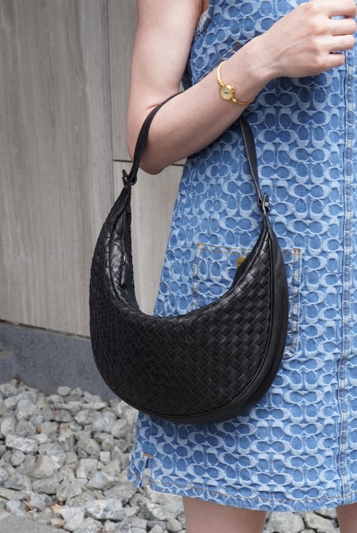 Bottega Veneta ボッテガ・ヴェネタ イントレチャート ハンドバッグ ブラック レザー ホーボーバッグ 10500 105264NE vintage ヴィンテージ オールド xsmh56