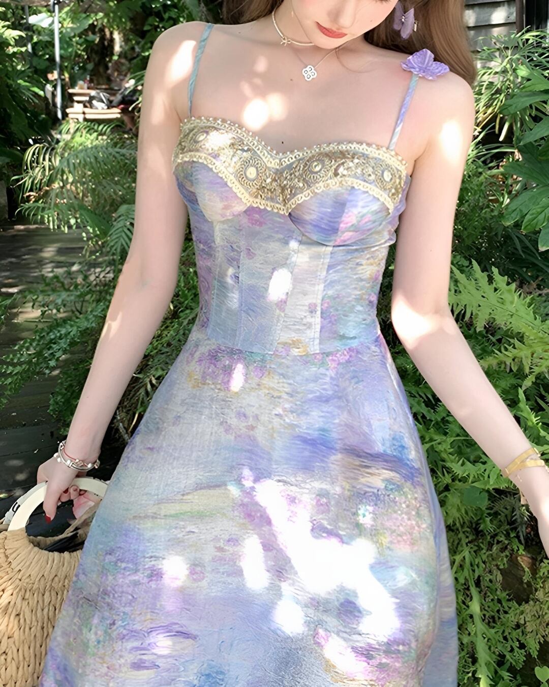 オリエンタルパープルビーズキャミワンピース 2502050