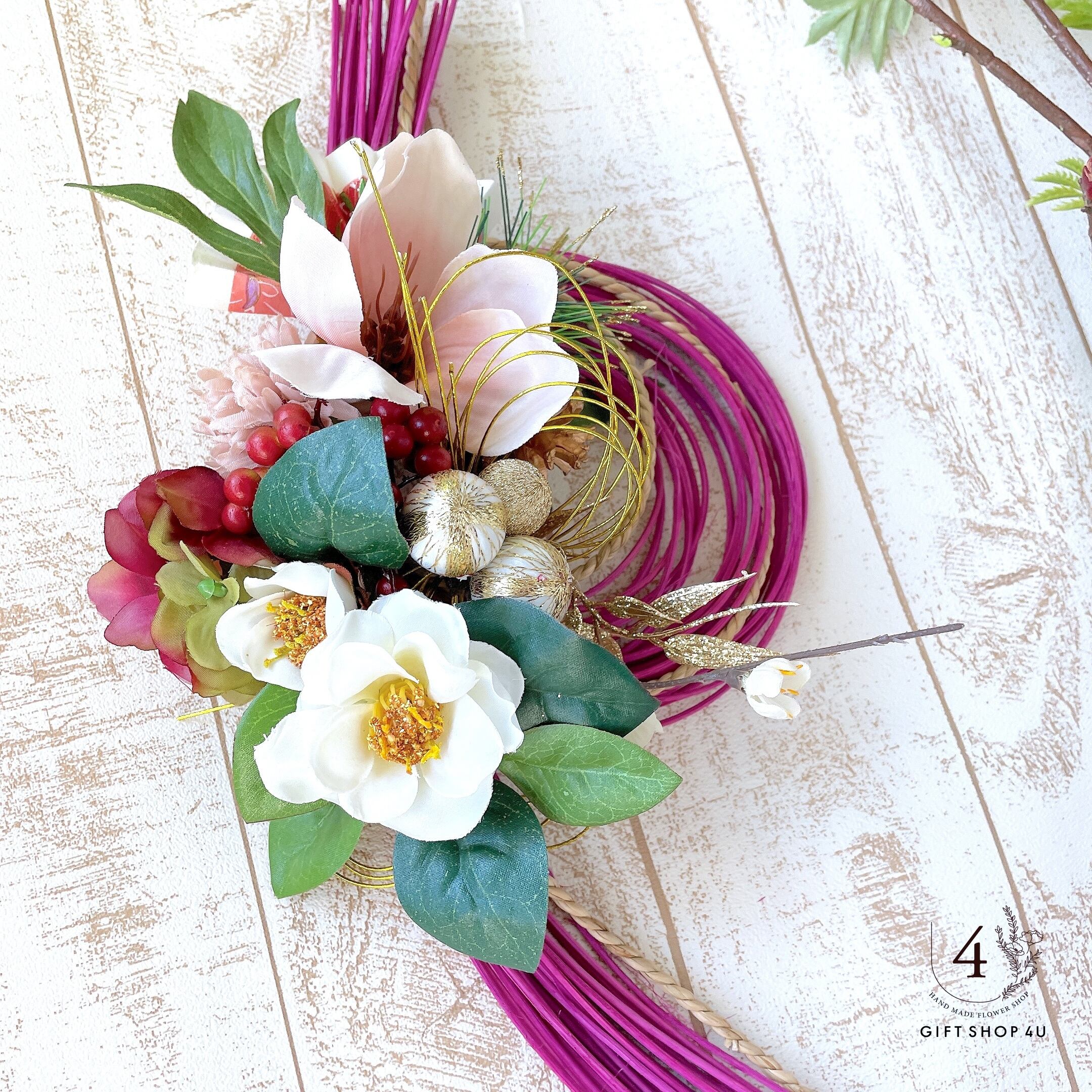 お正月】お正月お飾り 高さ50cm ピンク＆ホワイト お正月飾り