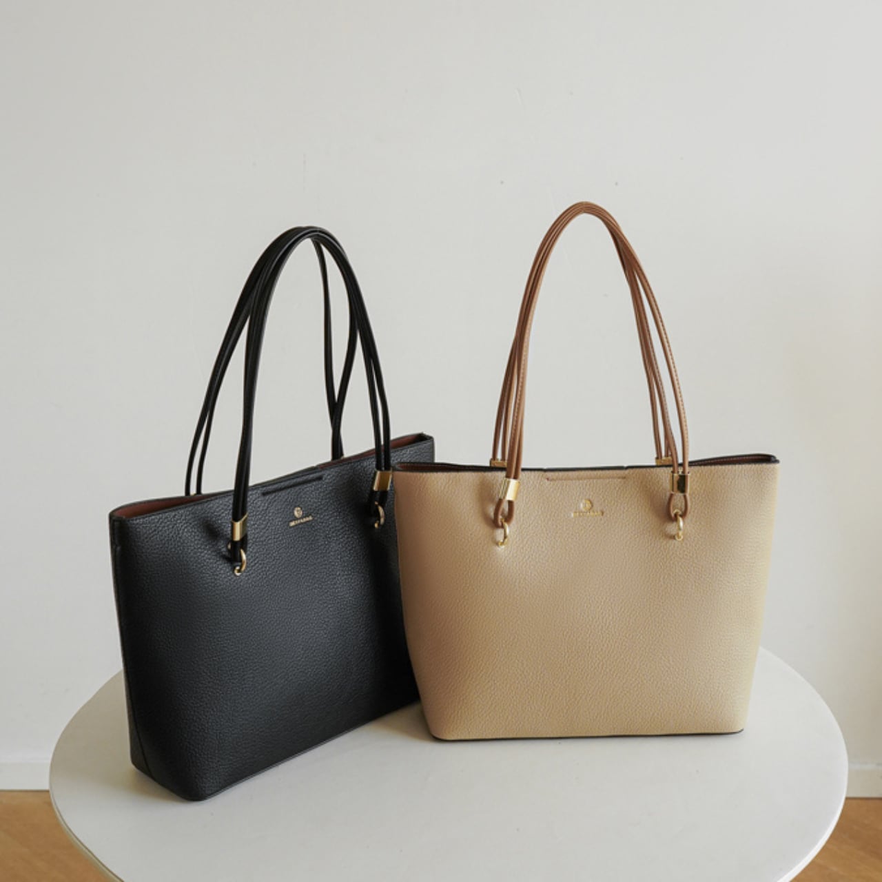 スクエア フェイクレザー ハンドル トートバッグ K1060