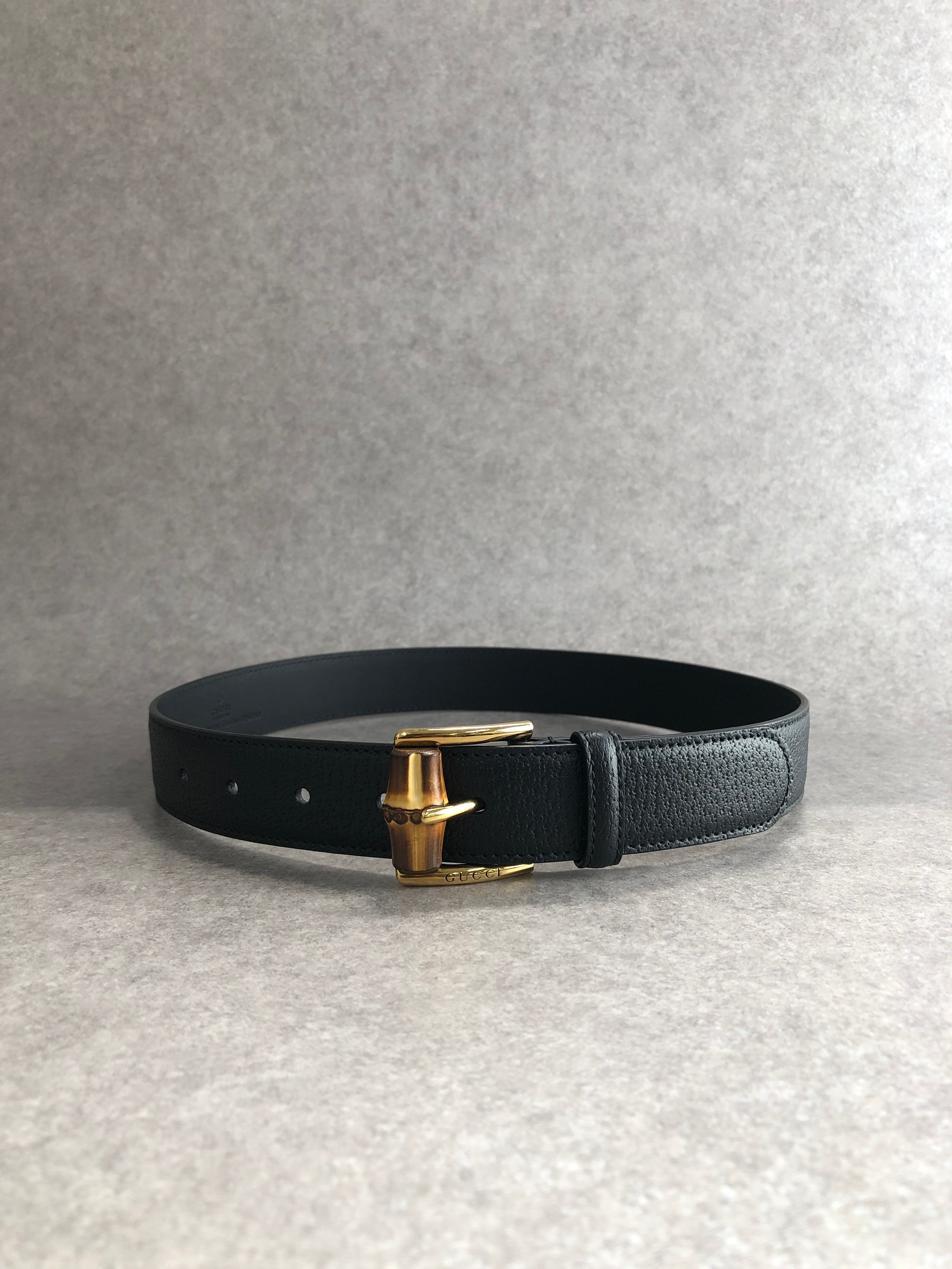 GUCCI グッチ ベルト ブラック バンブー レザー バックル vintage