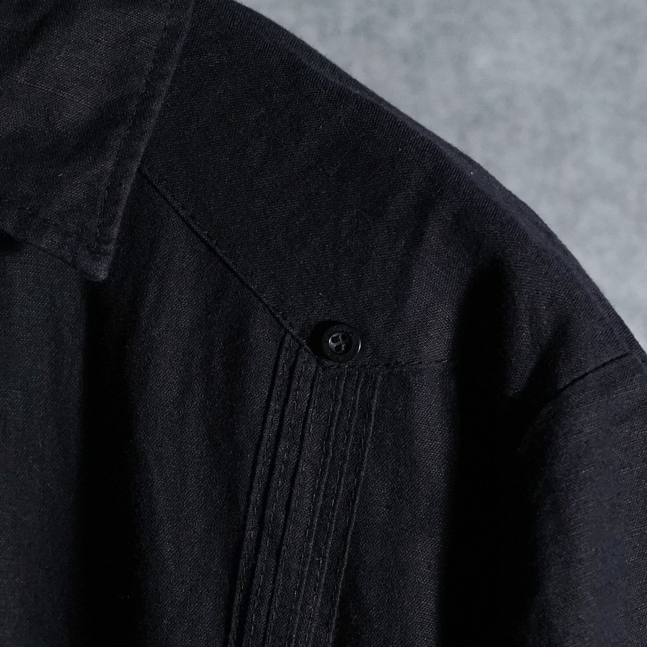 80-90s CRIOLLA Linen Cuba Shirts Black クリオージャ リネン