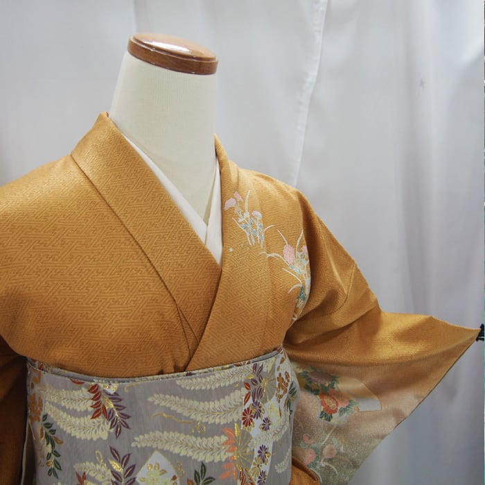 5864 秋草模様袋帯 正絹 六通 訪問着 色無地付下