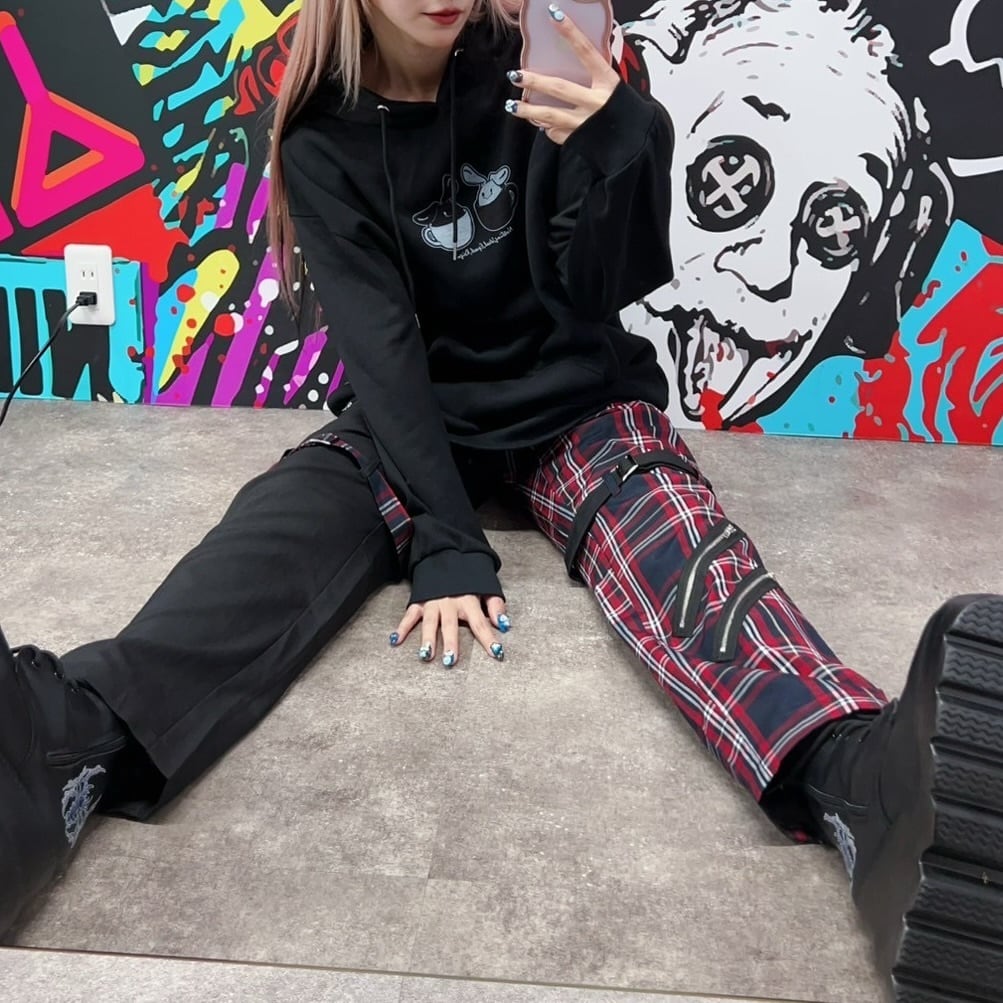 TWO-TONE CHECK ZIP DESIGN PANTS【BLACK＆RED】 | NIER CLOTHING