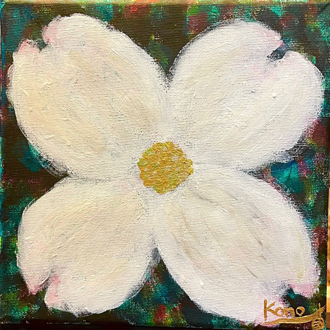 ハナミズキの花」アクリル画 キャンバス(180mm×180mm) | KONO Art Shop