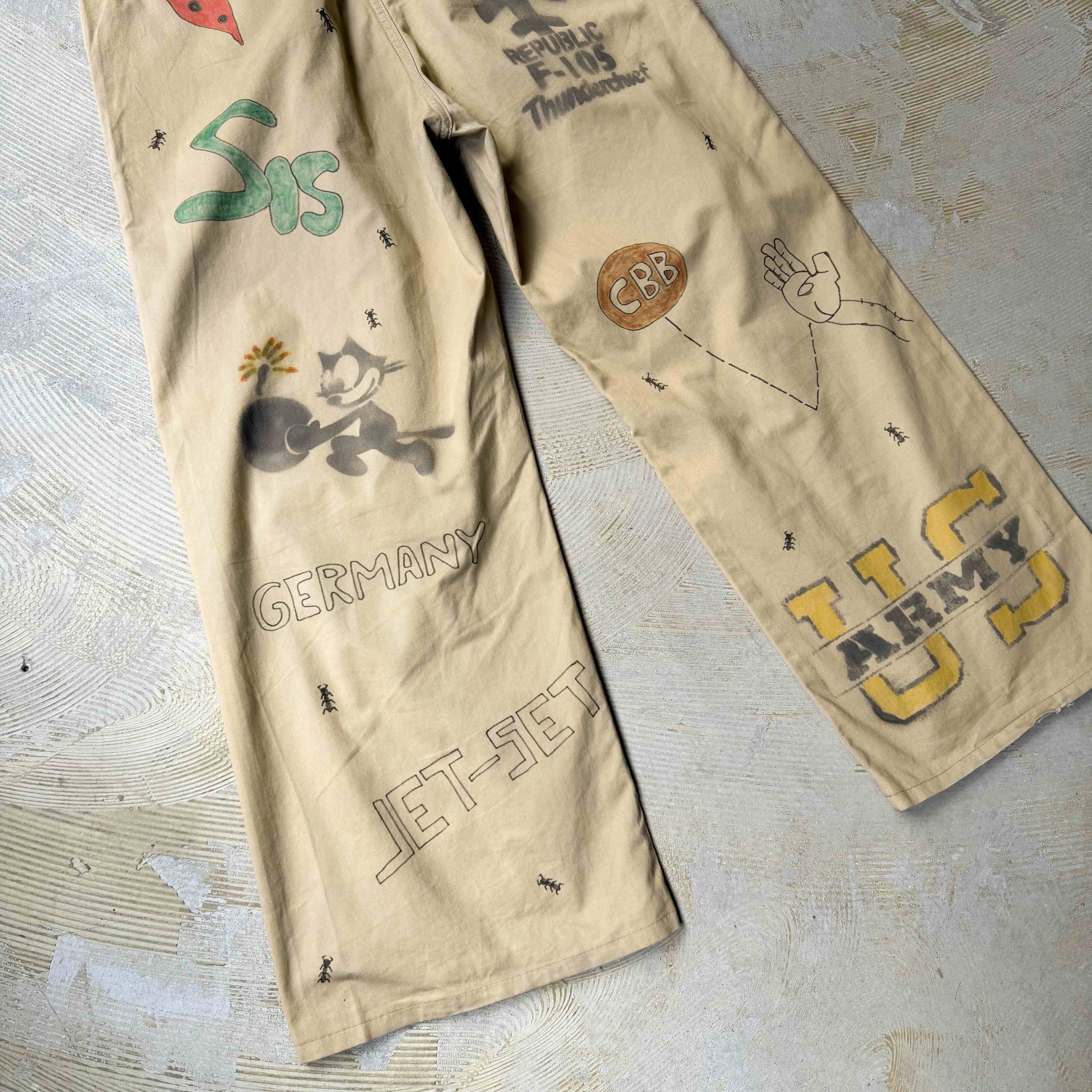 HAND PAINTED ART STENCIL MEMORIAL WIDE PANTS / ハンド ペイント