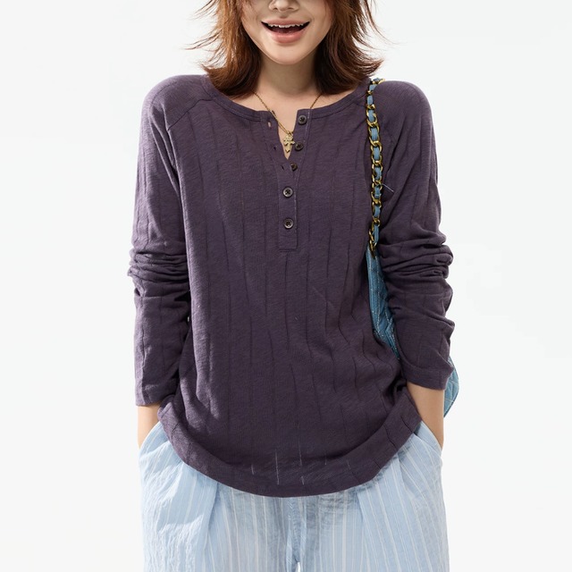 random-line henley veck long tee　ランダムラインヘンリーネックロングティー　J2111