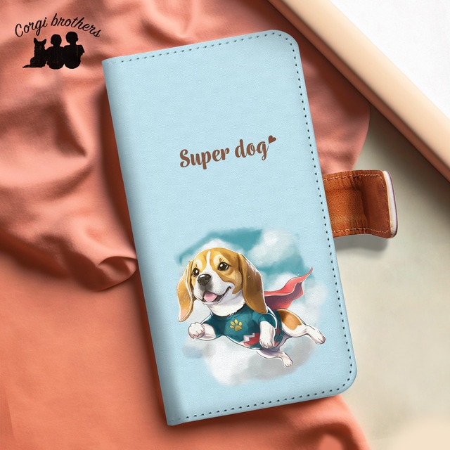 【 ヒーロー ビーグル 】 手帳 スマホケース　犬　うちの子　プレゼント　ペット　Android対応
