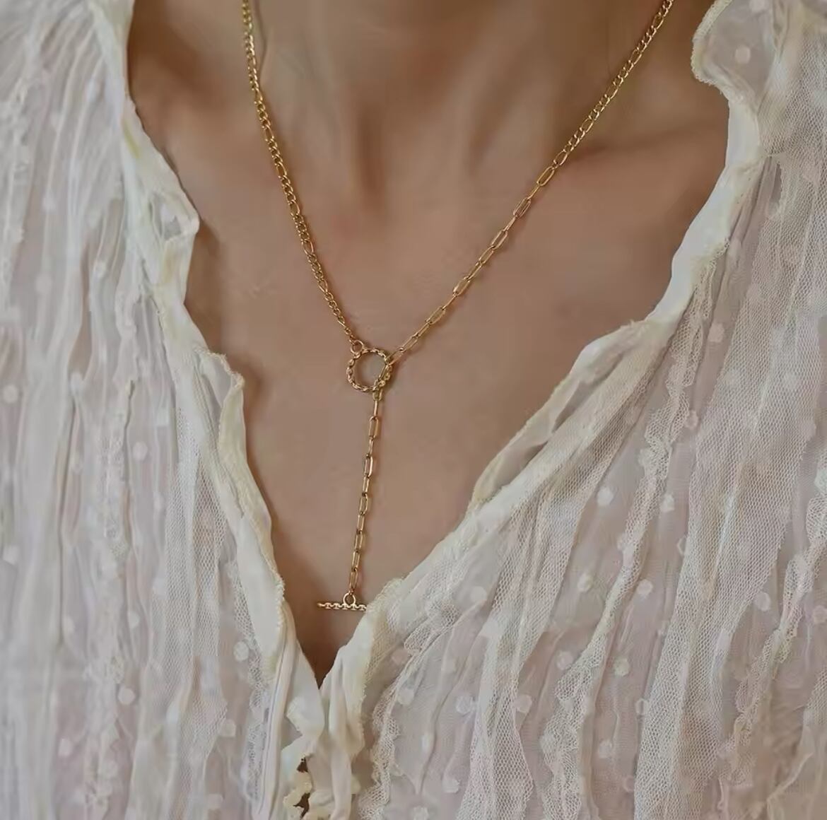 金アレ対応 18k リングチェーンネックレス(0674)