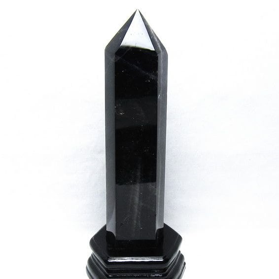 1Kg モリオン 六角柱 黒水晶 ポイント 置物 一点物 台座付属 152-4309