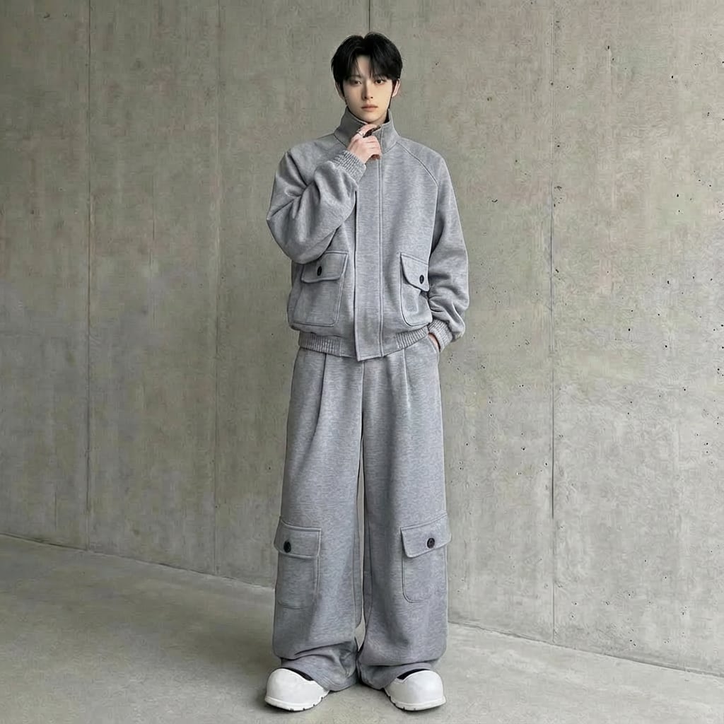 PUレザーステッチ テックデザインスウェットセットアップ 2カラー D12225