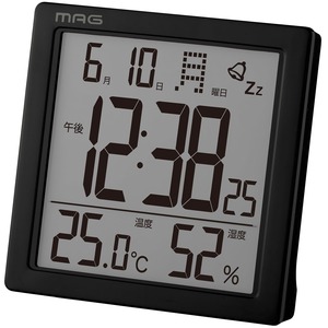 【在庫処分】MAG(マグ) 目覚まし時計 置き時計 デジタル 温度計 湿度計 温湿度計 カレンダー 電子音 アラーム スヌーズ ライト ブラック カッシーニ AT-726 BK-Z ノア精密