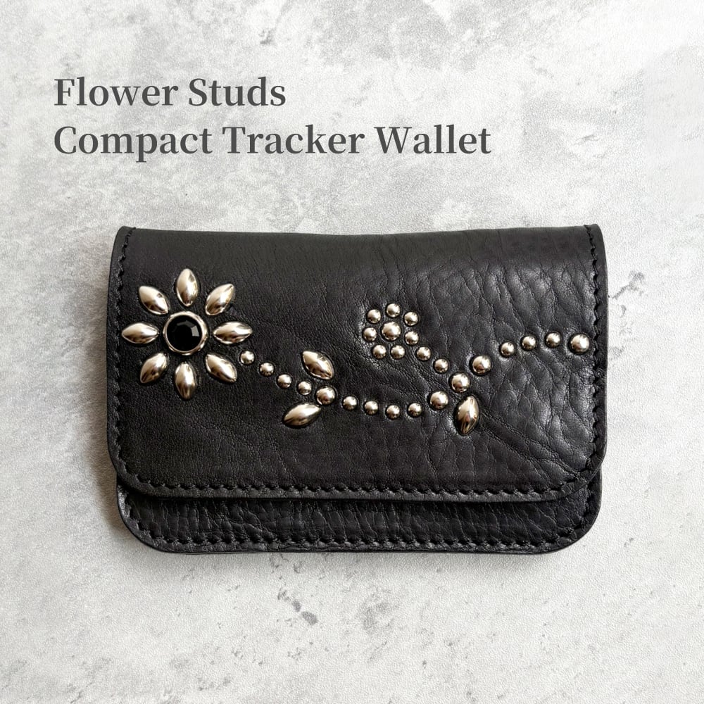 ‼️SALE‼️本革ショート財布フラワーコンチョアポロカスタム財布　ブラック　黒 即納☆送料無料】本革レザーウォレット ショート 財布 フラワー