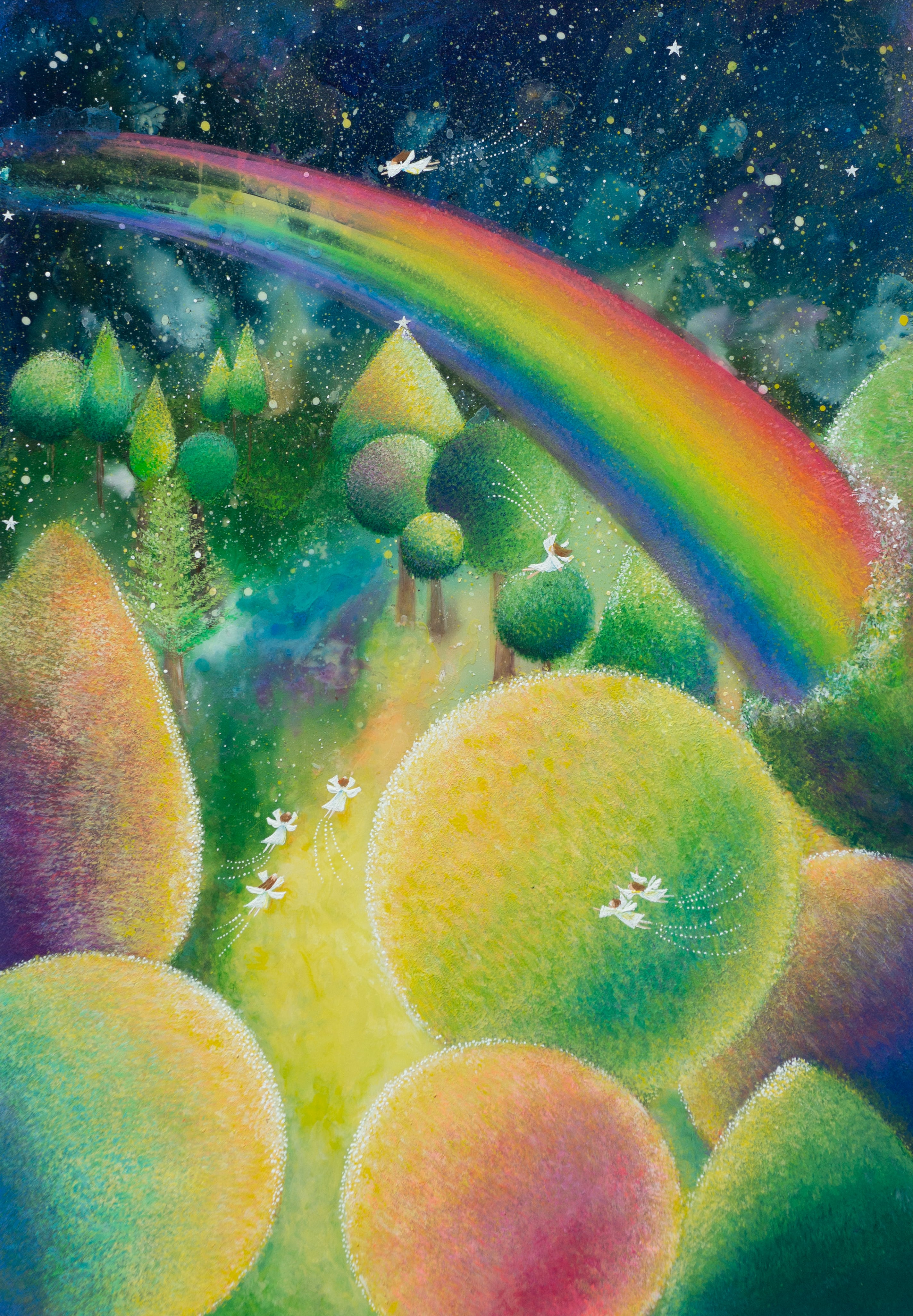 天使 エンジェル 女神 虹 宇宙 虹色 アート 絵画 ヒーリングアート